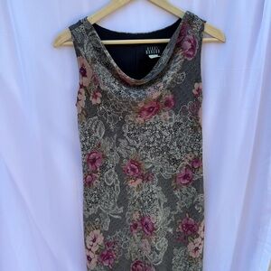 Vintage 90s Floral Cowl Neck Midi Dress
